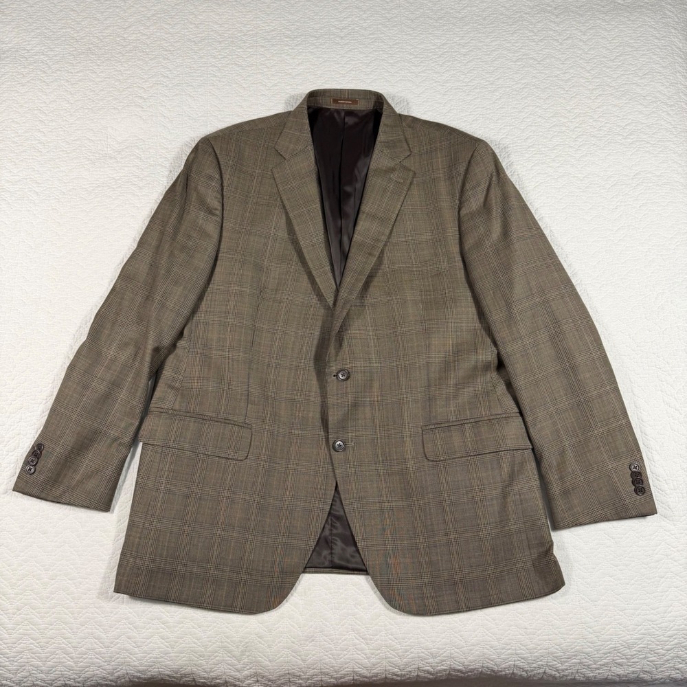 Peter Millar Blazer Mens 46R Brown Glen Plaid 100% Wool 2-Button Sport Coat